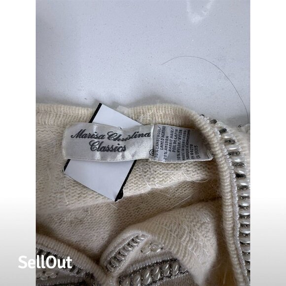 Vintage Marisa Christina Ivory Embellished Beaded Cardigan Sweater sz S - Picture 5 of 6